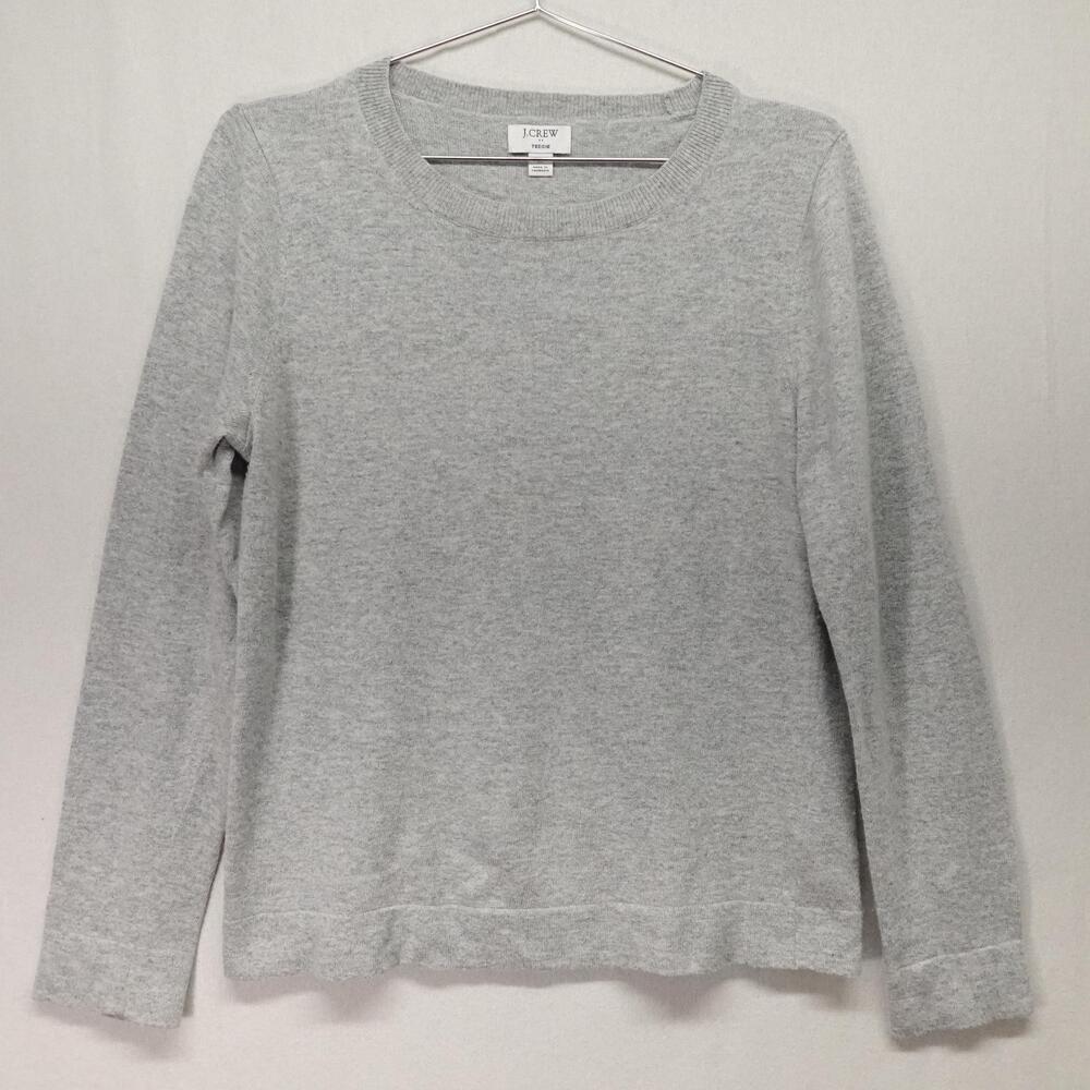 J Crew Sweater Womens Medium Gray Teddie Merino Wool Knit Crewneck Preppy